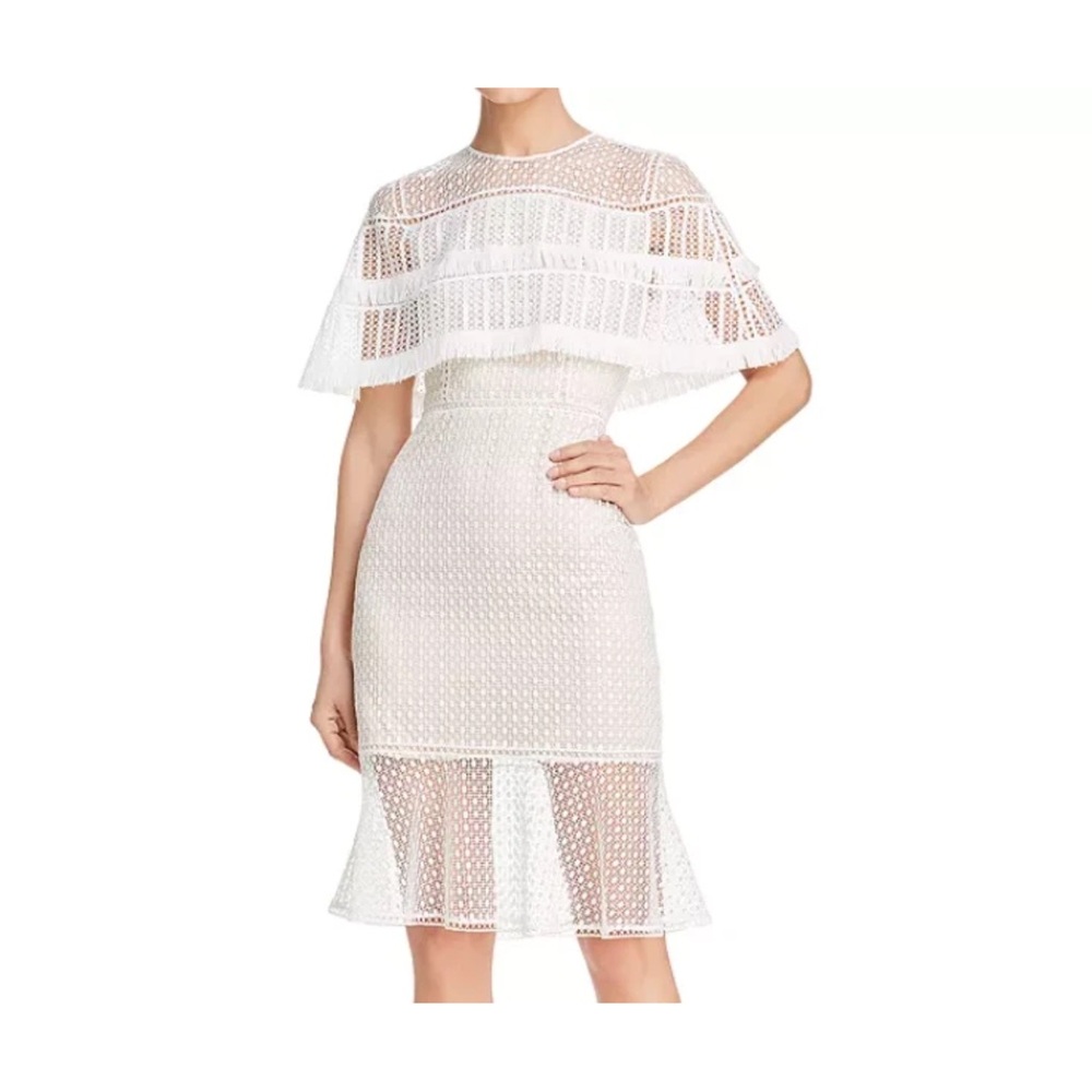 Elie Tahari White Crochet Cape Janine Dress - Size 2 Extra Small NWOT